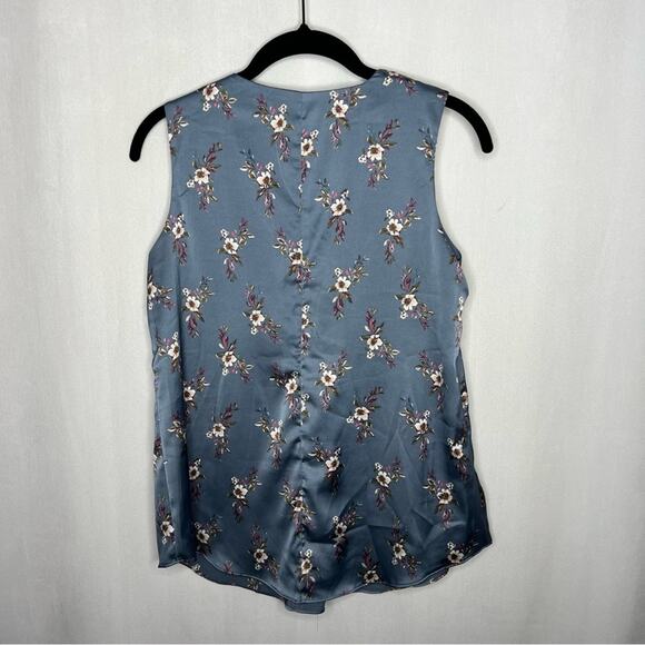 WHITE HOUSE BLACK MARKET / blue cream pink satin floral sleeveless tank / 2 - Picture 2 of 6